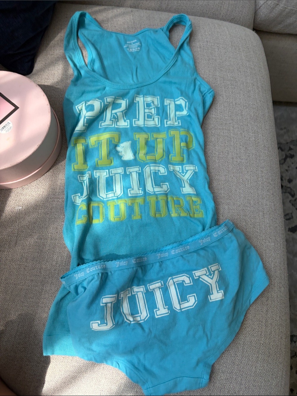 Juicy Couture Turquoise Tank and Brief Set with Yellow and White Accents